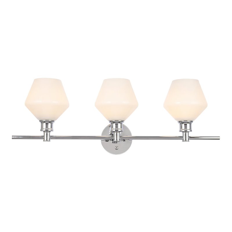 Living District Gene 3-Light Metal Wall Sconce in Chrome and Frosted White Glass