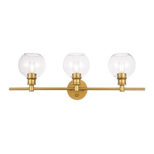 Living District Collier 3-Light Metal Wall Sconce in Brass and Clear Glass