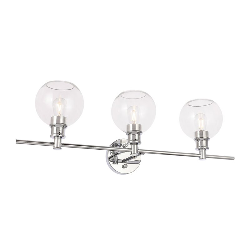 Living District Collier 3-Light Mid-Century Metal Wall Sconce in Chrome/Clear