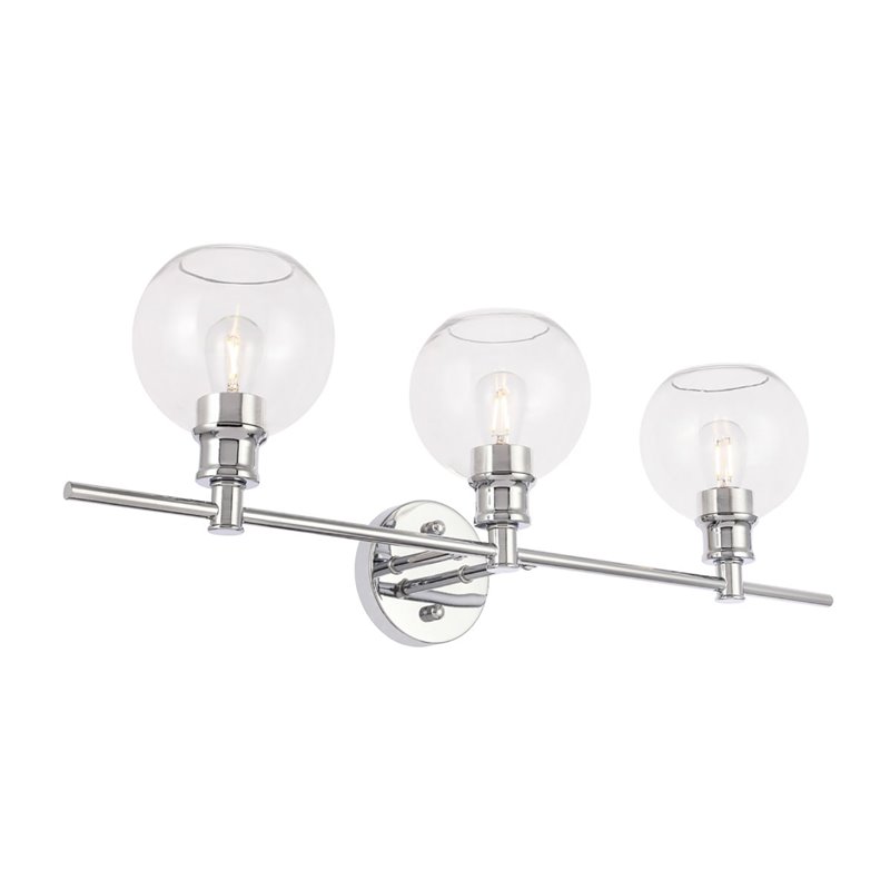 Living District Collier 3-Light Mid-Century Metal Wall Sconce in Chrome/Clear