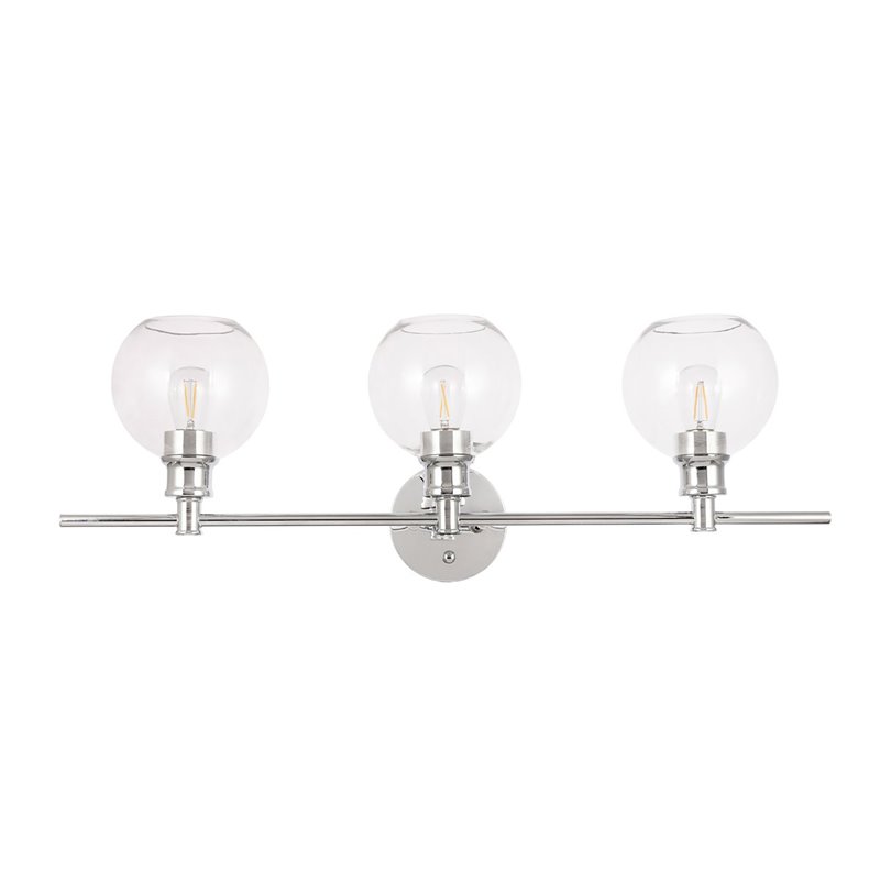 Living District Collier 3-Light Mid-Century Metal Wall Sconce in Chrome/Clear