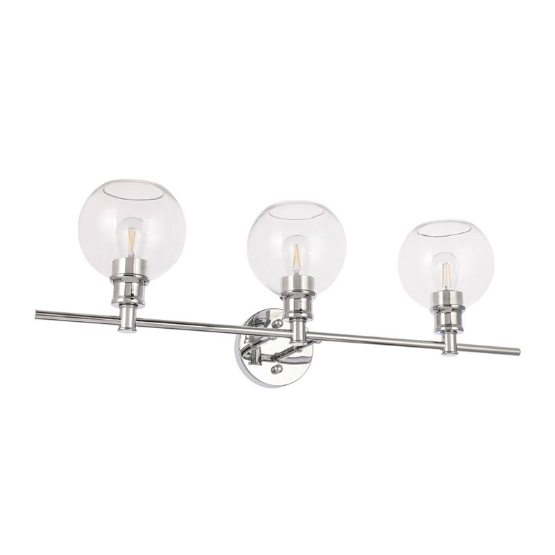 Living District Collier 3-Light Mid-Century Metal Wall Sconce in Chrome/Clear