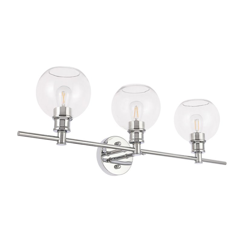 Living District Collier 3-Light Mid-Century Metal Wall Sconce in Chrome/Clear