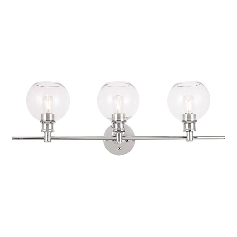 Living District Collier 3-Light Mid-Century Metal Wall Sconce in Chrome/Clear