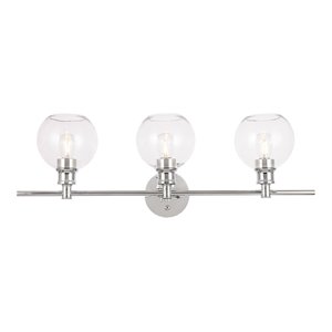 Living District Collier 3-Light Mid-Century Metal Wall Sconce in Chrome/Clear