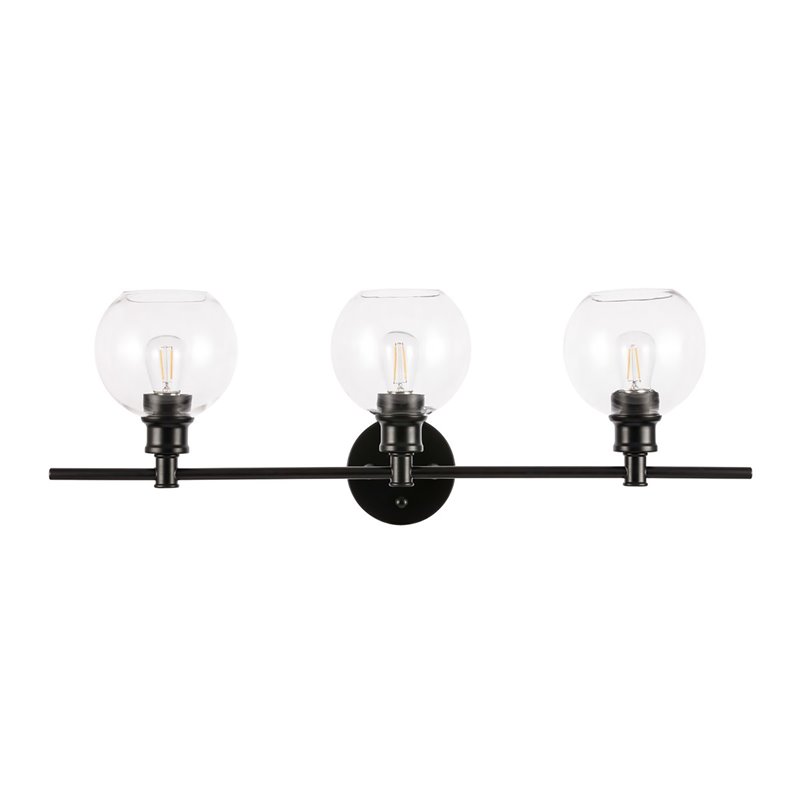 Living District Collier 3-Light Metal Wall Sconce in Black and Clear Glass