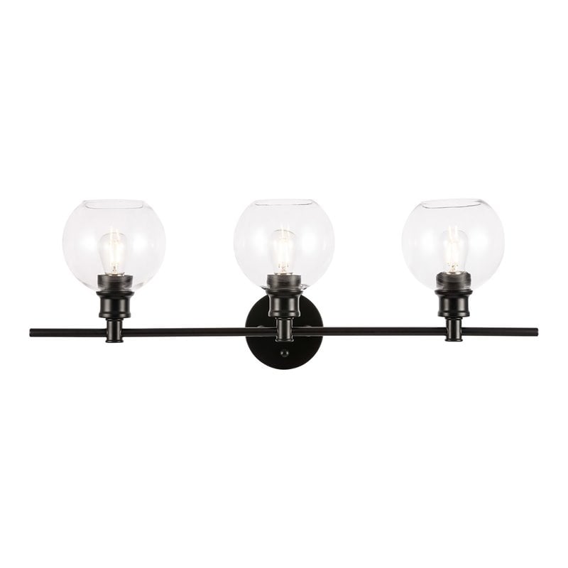 Living District Collier 3-Light Metal Wall Sconce in Black and Clear Glass