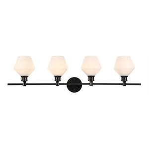 Living District Gene 4-Light Metal Wall Sconce in Black and Frosted White Glass