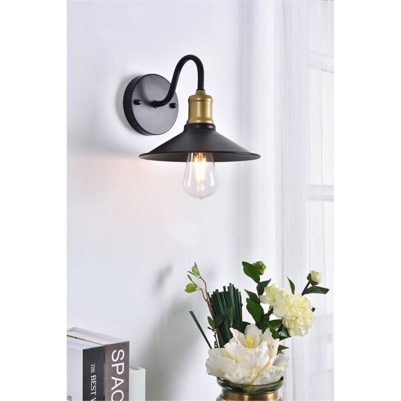Living District Etude 1-Light Metal Wall Sconce in Brass and Black