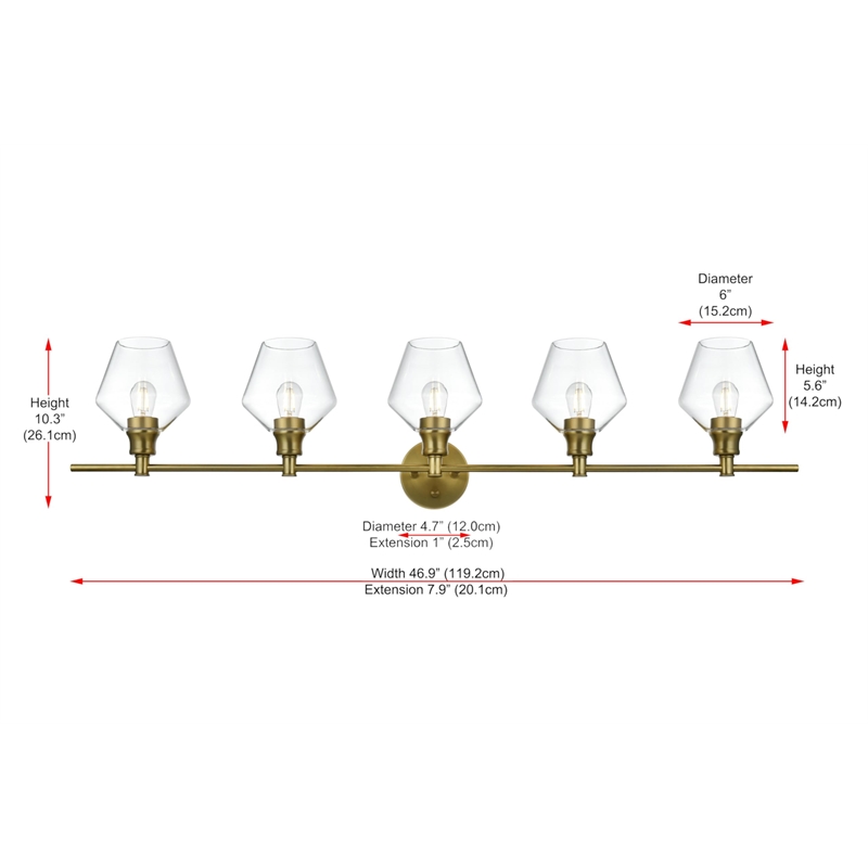 Living District Gene 5-Light Metal Wall Sconce in Black and Clear Glass
