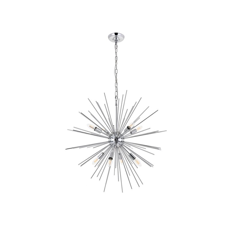 Living District Timber 8-Light Mid-Century Metal Pendant in Chrome