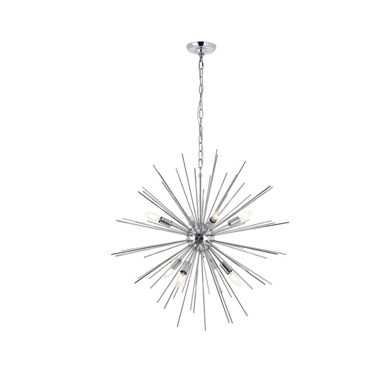 Living District Timber 8-Light Mid-Century Metal Pendant in Chrome