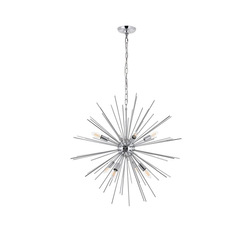 Living District Timber 8-Light Mid-Century Metal Pendant in Chrome