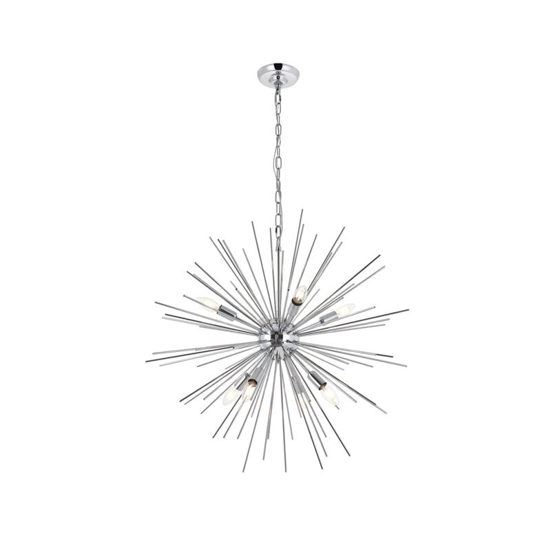 Living District Timber 8-Light Mid-Century Metal Pendant in Chrome