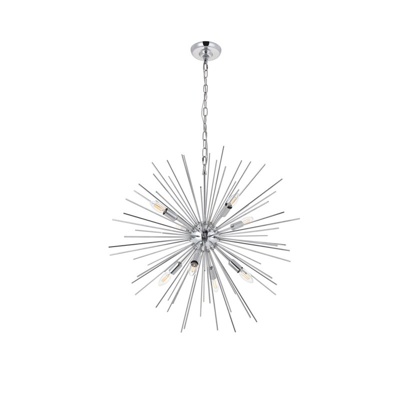 Living District Timber 8-Light Mid-Century Metal Pendant in Chrome