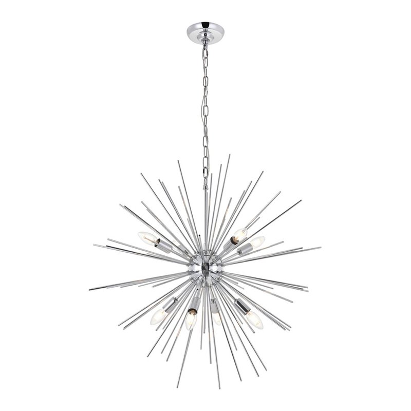 Living District Timber 8-Light Mid-Century Metal Pendant in Chrome