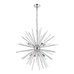 Living District Timber 8-Light Mid-Century Metal Pendant in Chrome