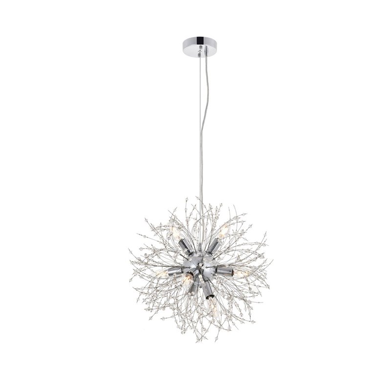 Living District Flores 8-Light Mid-Century Metal Pendant in Chrome and Clear