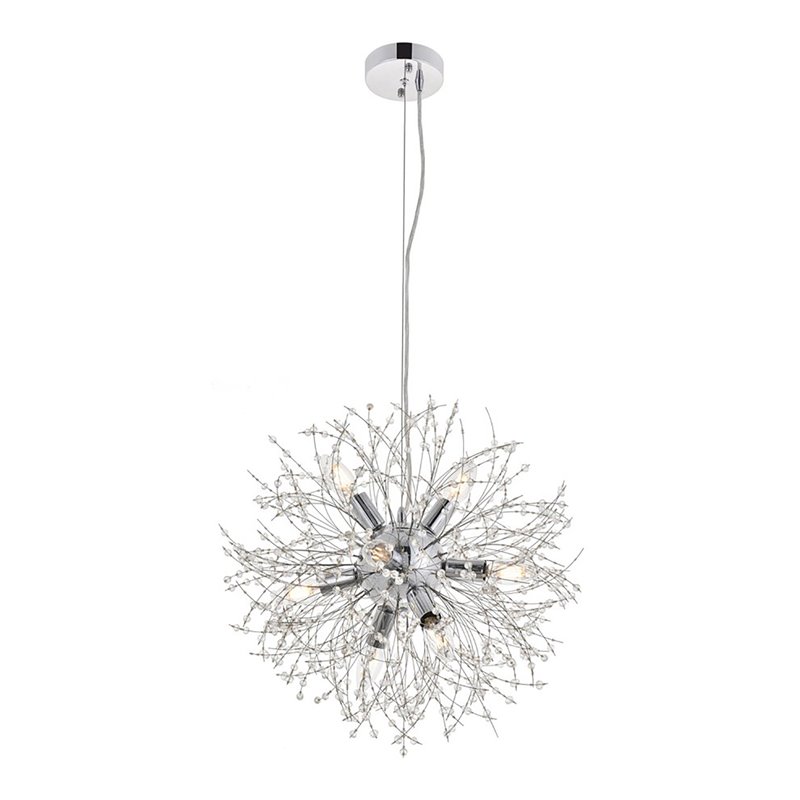 Living District Flores 8-Light Mid-Century Metal Pendant in Chrome and Clear