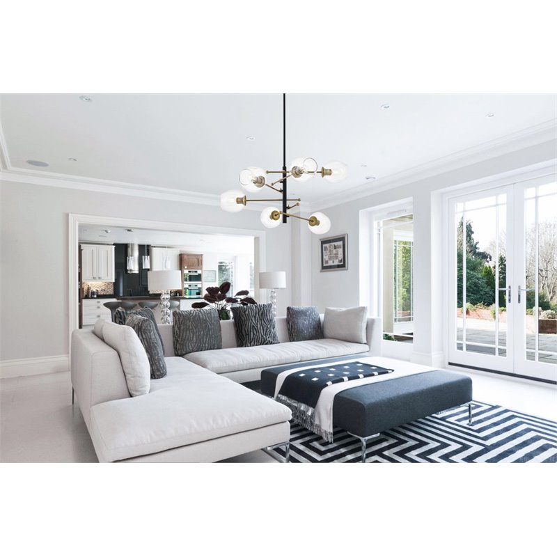 Living District Paragon 6-Light Metal Pendant in Matte Black/Brass/Clear