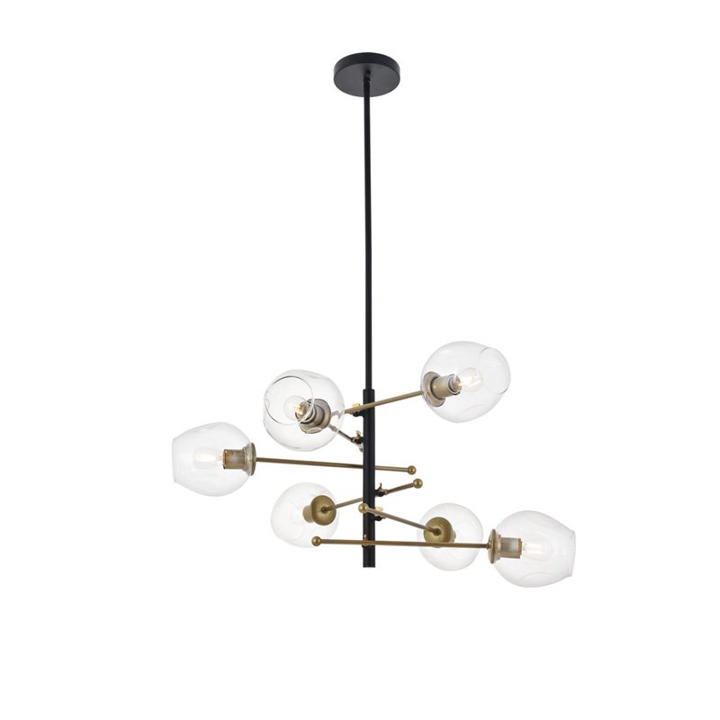 Living District Paragon 6-Light Metal Pendant in Matte Black/Brass/Clear