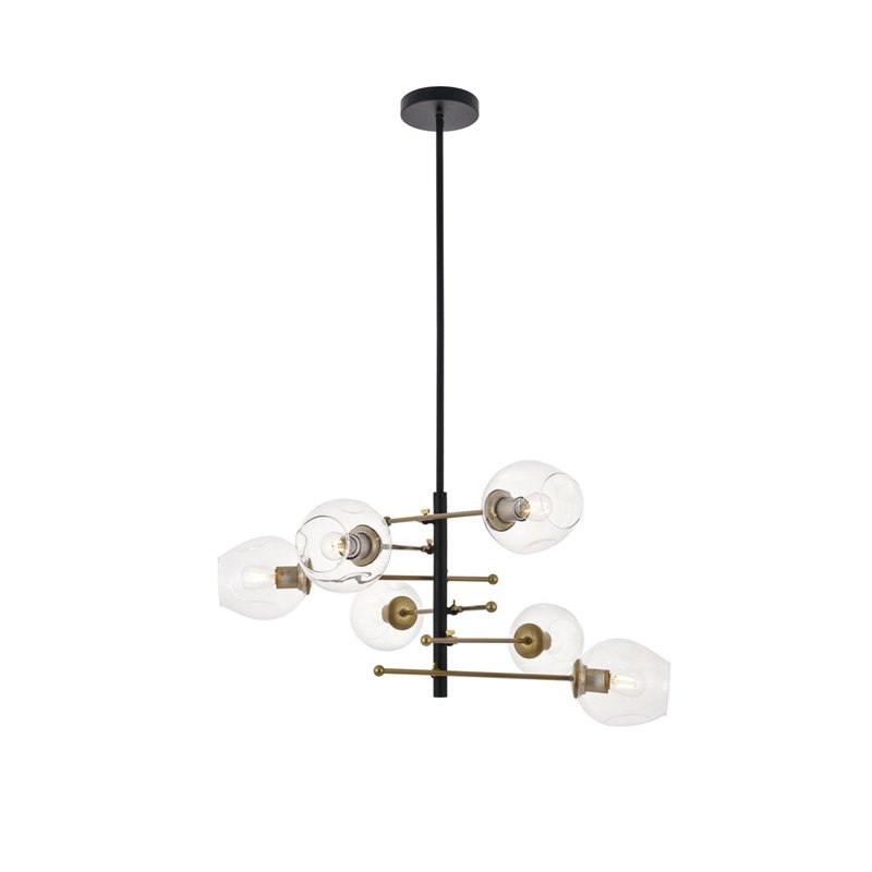 Living District Paragon 6-Light Metal Pendant in Matte Black/Brass/Clear