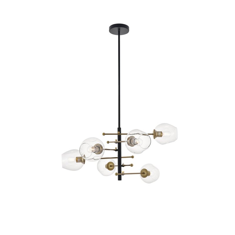 Living District Paragon 6-Light Metal Pendant in Matte Black/Brass/Clear