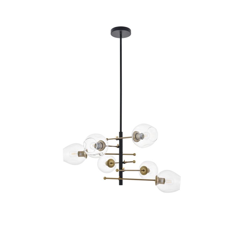Living District Paragon 6-Light Metal Pendant in Matte Black/Brass/Clear