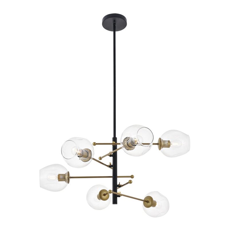 Living District Paragon 6-Light Metal Pendant in Matte Black/Brass/Clear