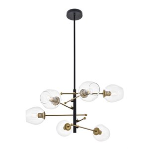 Living District Paragon 6-Light Metal Pendant in Matte Black/Brass/Clear