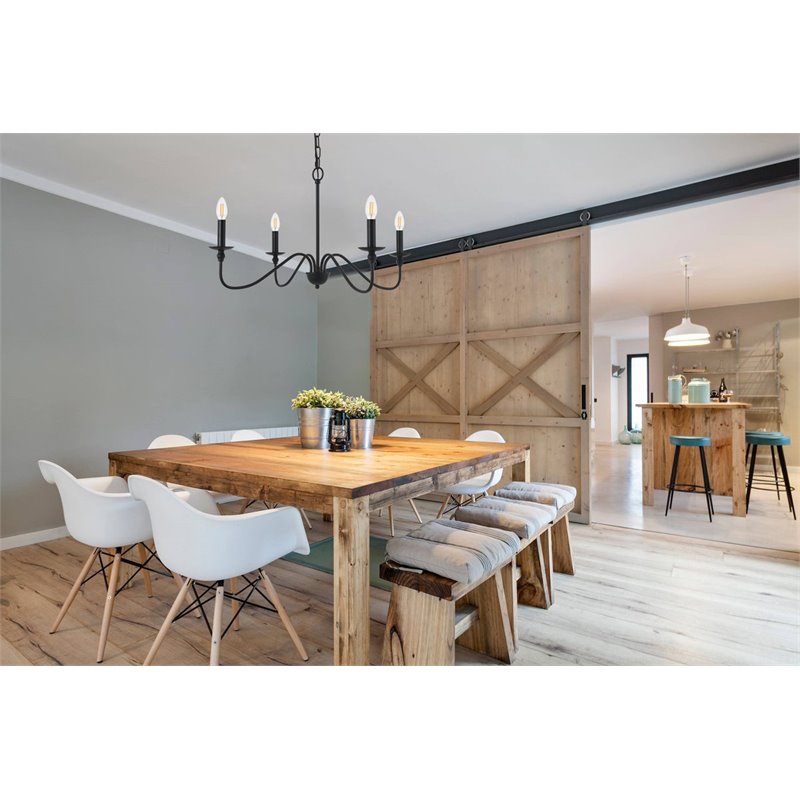Living District Rohan 4-Light Mid-Century Metal Pendant in Matte Black
