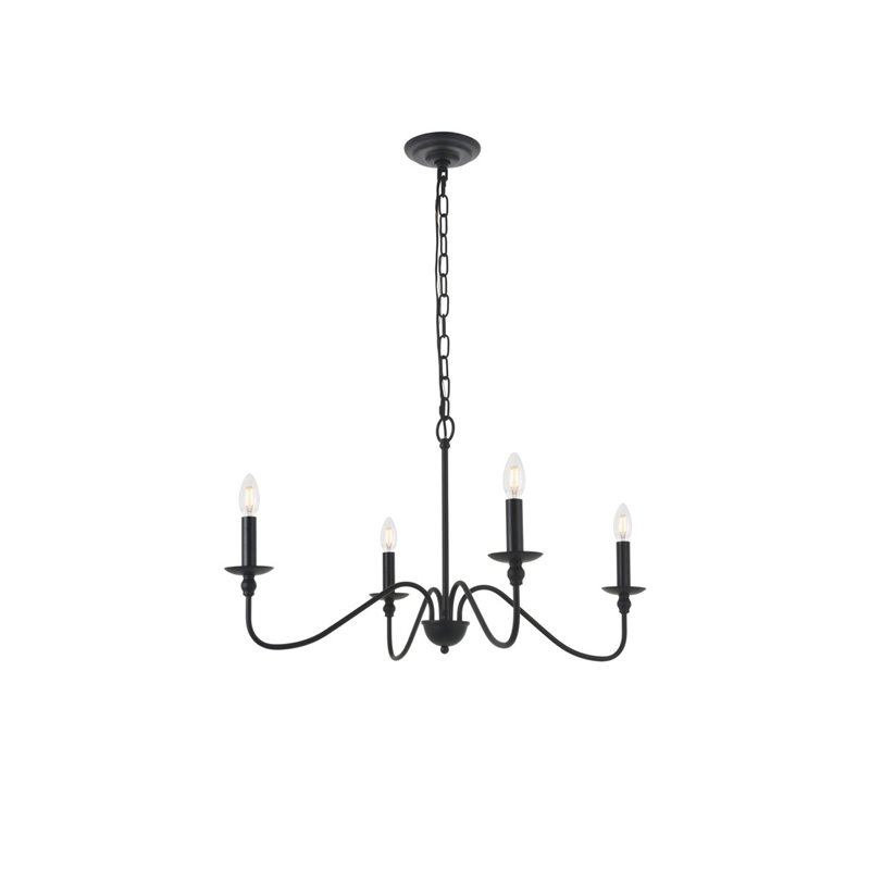 Living District Rohan 4-Light Mid-Century Metal Pendant in Matte Black