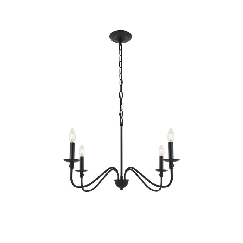 Living District Rohan 4-Light Mid-Century Metal Pendant in Matte Black