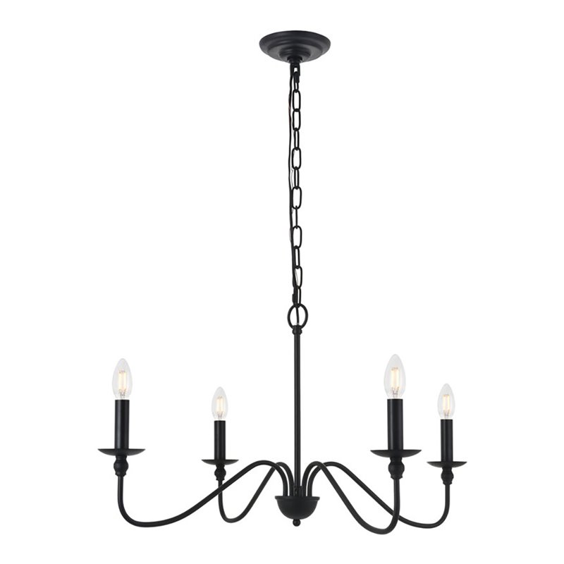 Living District Rohan 4-Light Mid-Century Metal Pendant in Matte Black