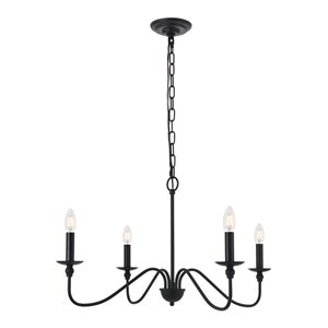 Living District Rohan 4-Light Mid-Century Metal Pendant in Matte Black