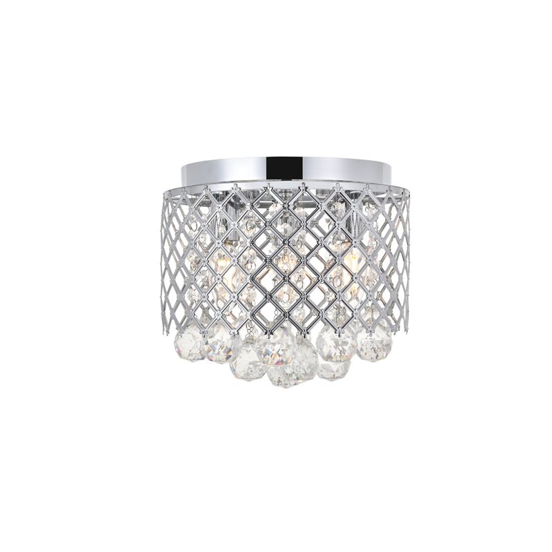 Living District Tully 3-Light Mid-Century Metal Flush Mount in Chrome and Clear