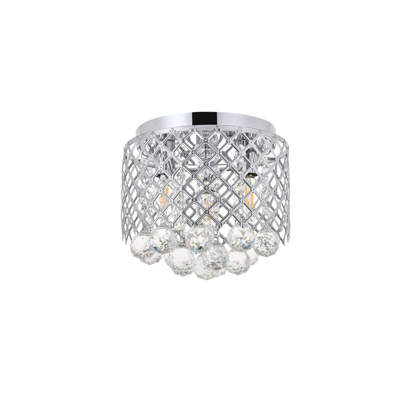 Living District Tully 3-Light Mid-Century Metal Flush Mount in Chrome and Clear