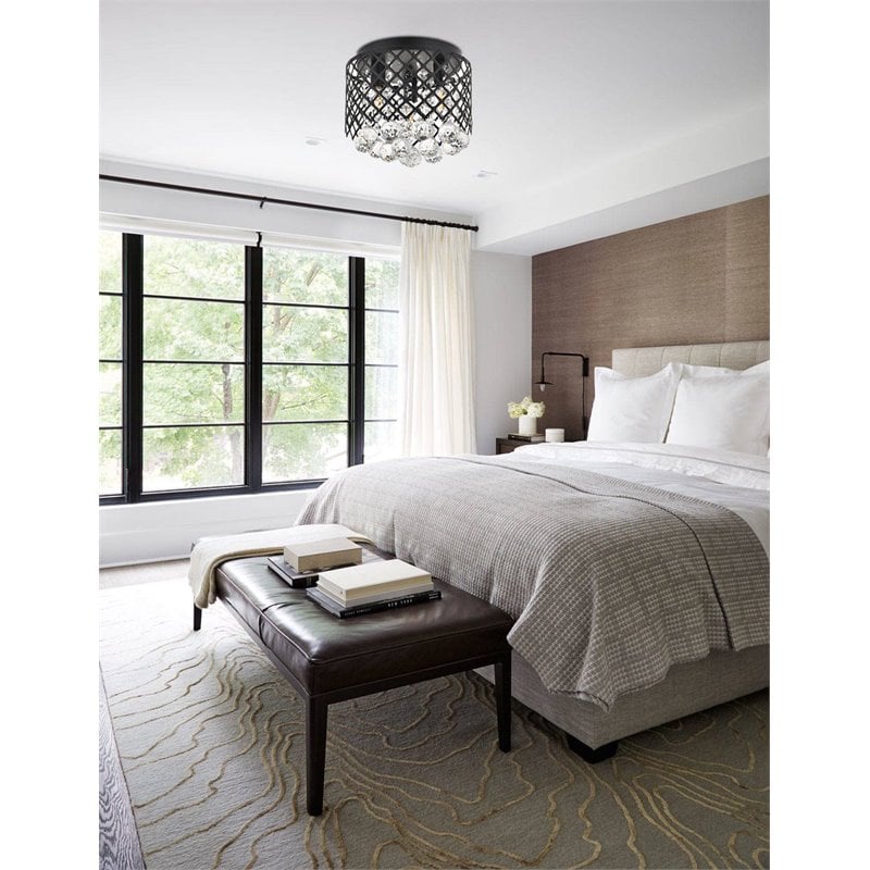 Living District Tully 3-Light Mid-Century Metal Flush Mount in Matte Black/Clear