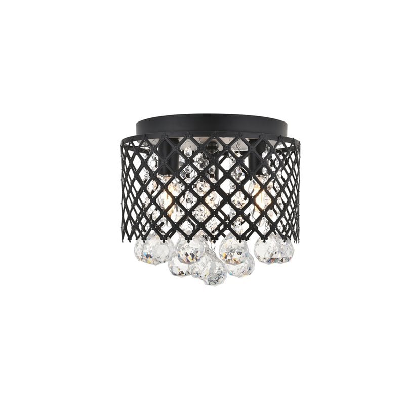 Living District Tully 3-Light Mid-Century Metal Flush Mount in Matte Black/Clear