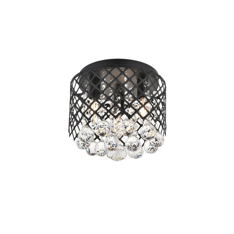 Living District Tully 3-Light Mid-Century Metal Flush Mount in Matte Black/Clear