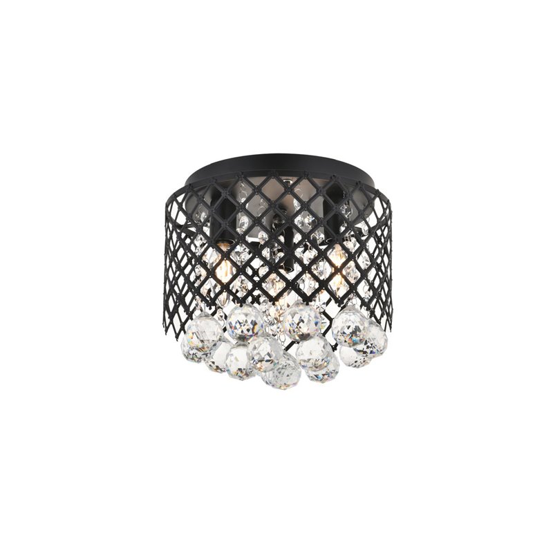 Living District Tully 3-Light Mid-Century Metal Flush Mount in Matte Black/Clear