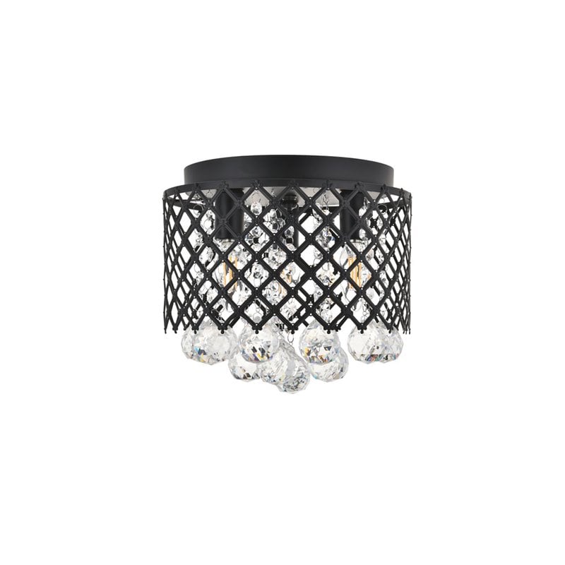Living District Tully 3-Light Mid-Century Metal Flush Mount in Matte Black/Clear