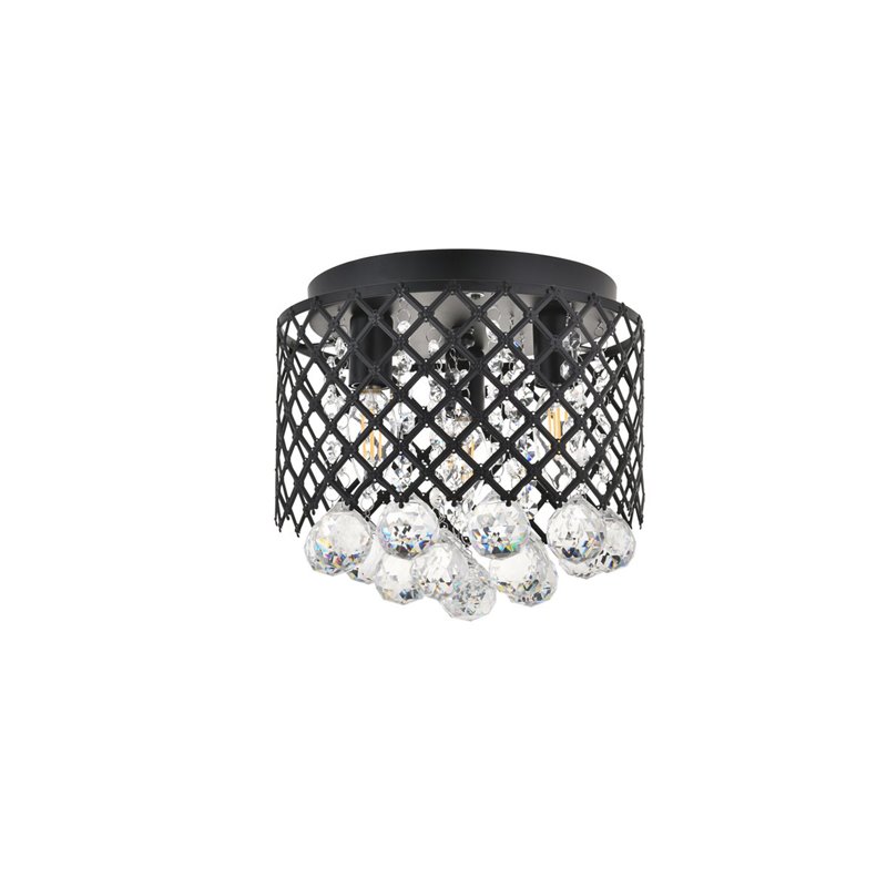 Living District Tully 3-Light Mid-Century Metal Flush Mount in Matte Black/Clear