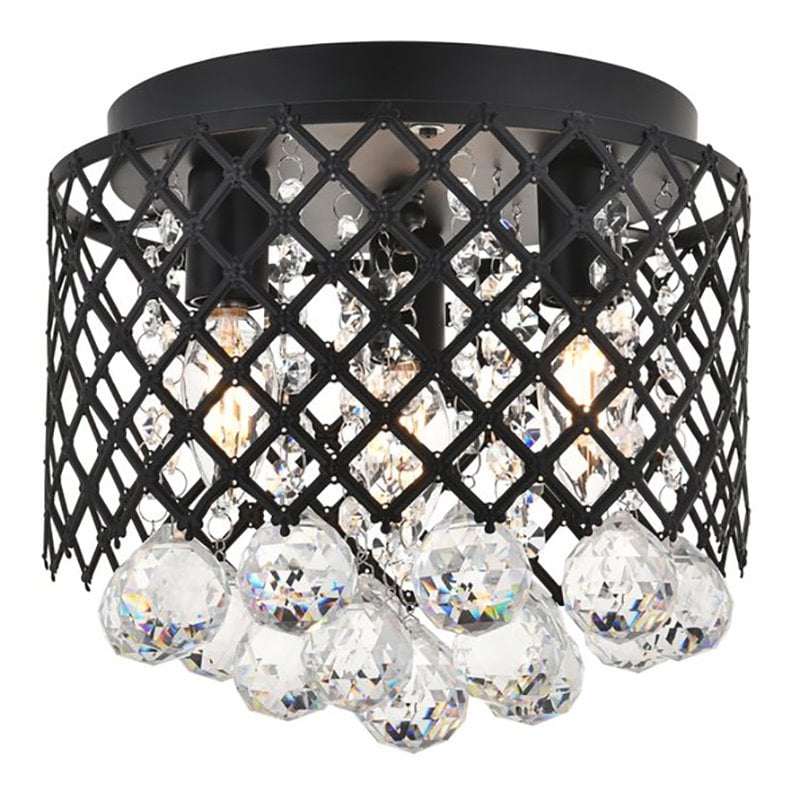 Living District Tully 3-Light Mid-Century Metal Flush Mount in Matte Black/Clear