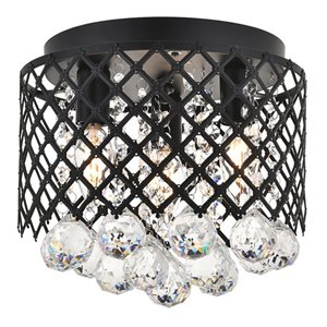Living District Tully 3-Light Mid-Century Metal Flush Mount in Matte Black/Clear