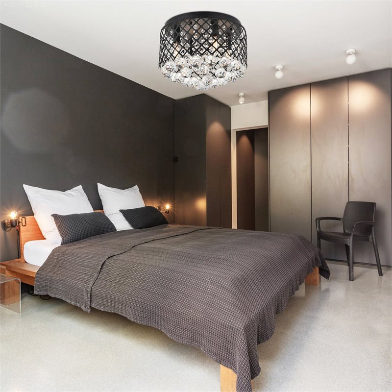 Living District Tully 4-Light Mid-Century Metal Flush Mount in Matte Black/Clear