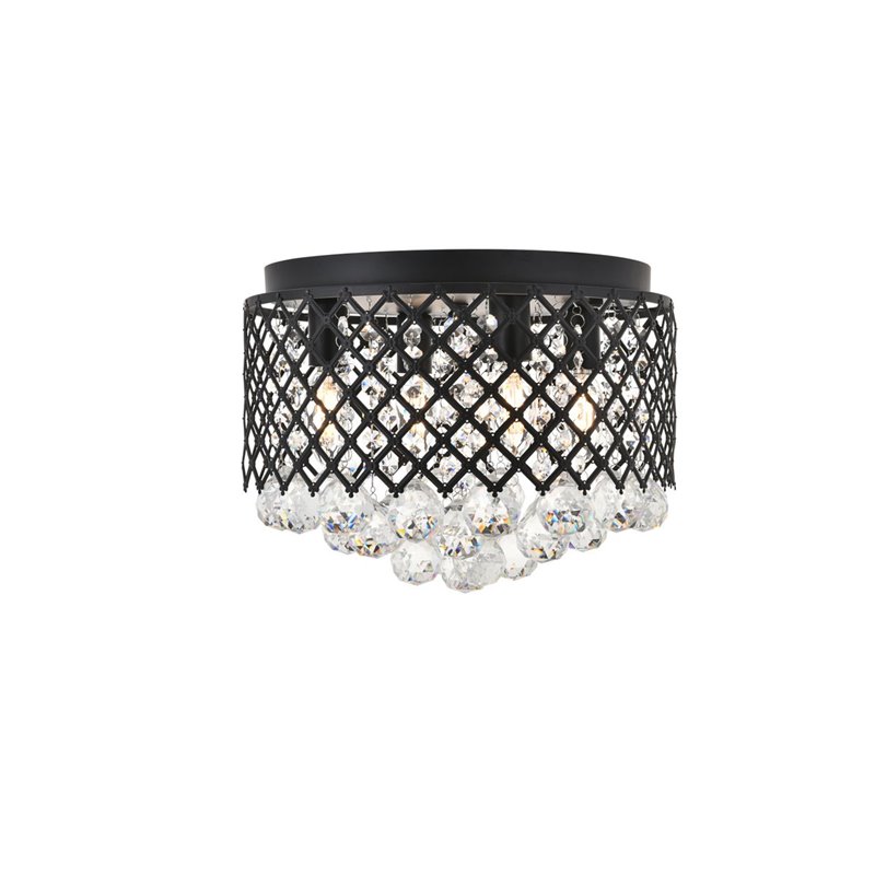 Living District Tully 4-Light Mid-Century Metal Flush Mount in Matte Black/Clear