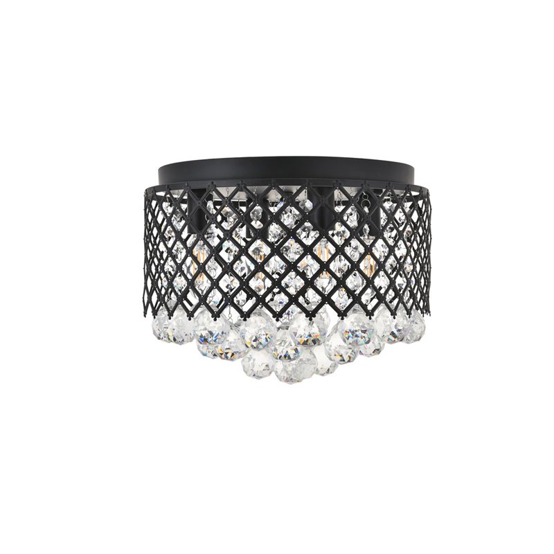 Living District Tully 4-Light Mid-Century Metal Flush Mount in Matte Black/Clear