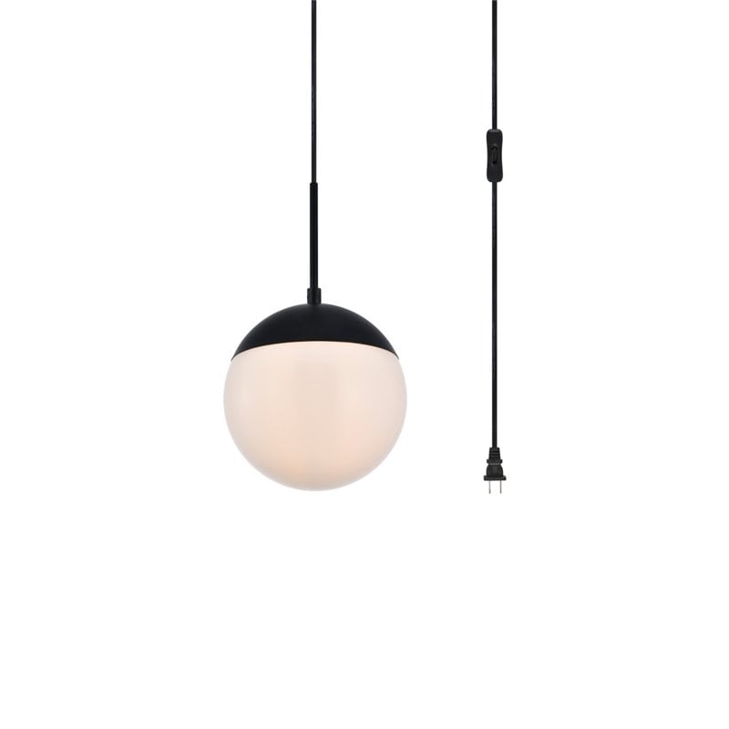 Living District Eclipse 1-Light Mid-Century Metal Pendant in Black/Frosted White