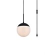 Living District Eclipse 1-Light Mid-Century Metal Pendant in Black/Frosted White